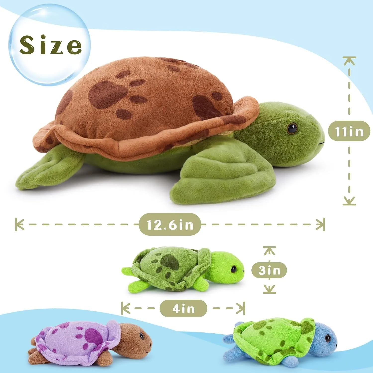 Muiteiur 4 Pcs Sea Turtle Stuffed Animals, Soft 12.6 Inch Turtle Plush Toy with Babies, Cute Stuffed Animals Gifts for Kids Boys Girls