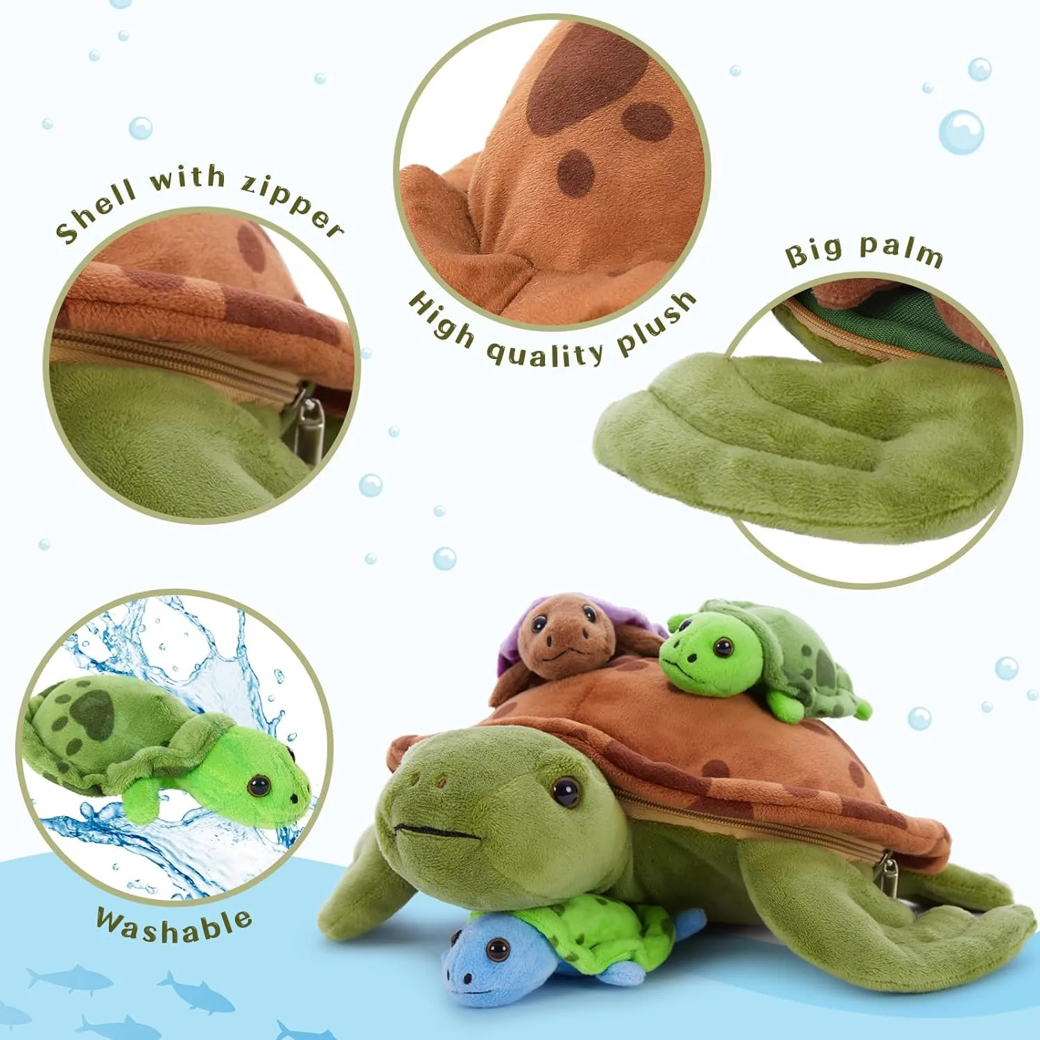 Muiteiur 4 Pcs Sea Turtle Stuffed Animals, Soft 12.6 Inch Turtle Plush Toy with Babies, Cute Stuffed Animals Gifts for Kids Boys Girls