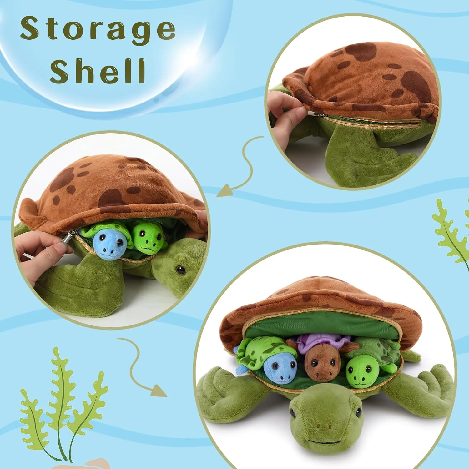 Muiteiur 4 Pcs Sea Turtle Stuffed Animals, Soft 12.6 Inch Turtle Plush Toy with Babies, Cute Stuffed Animals Gifts for Kids Boys Girls
