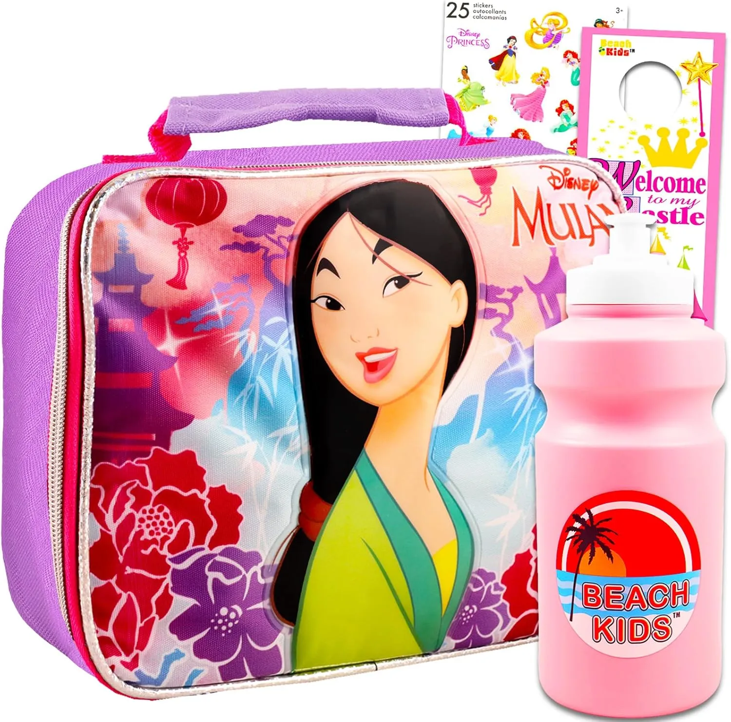 Mulan Lunch Box for Girls Set - Bundle with Insulated Mulan Lunch Bag Plus Stickers, Water Bottle, More for Kids | Disney Mulan Lunch Container for Girls