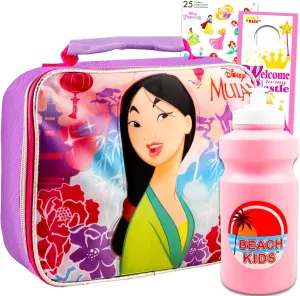 Mulan Lunch Box for Girls Set - Bundle with Insulated Mulan Lunch Bag Plus Stickers, Water Bottle, More for Kids | Disney Mulan Lunch Container for Girls