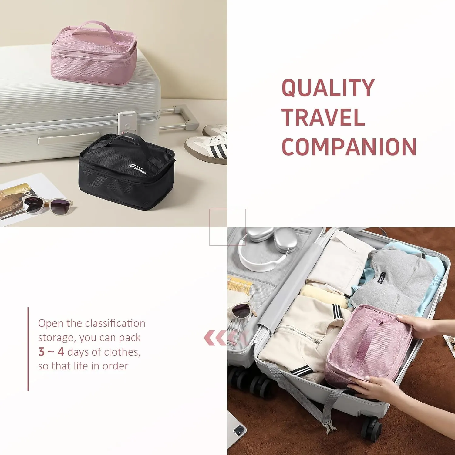 Multi-layer storage bag Casual simple Luggage Packing Organizer with Hook,Clothing Underwear Bag,Carry On Closet,Purple pink