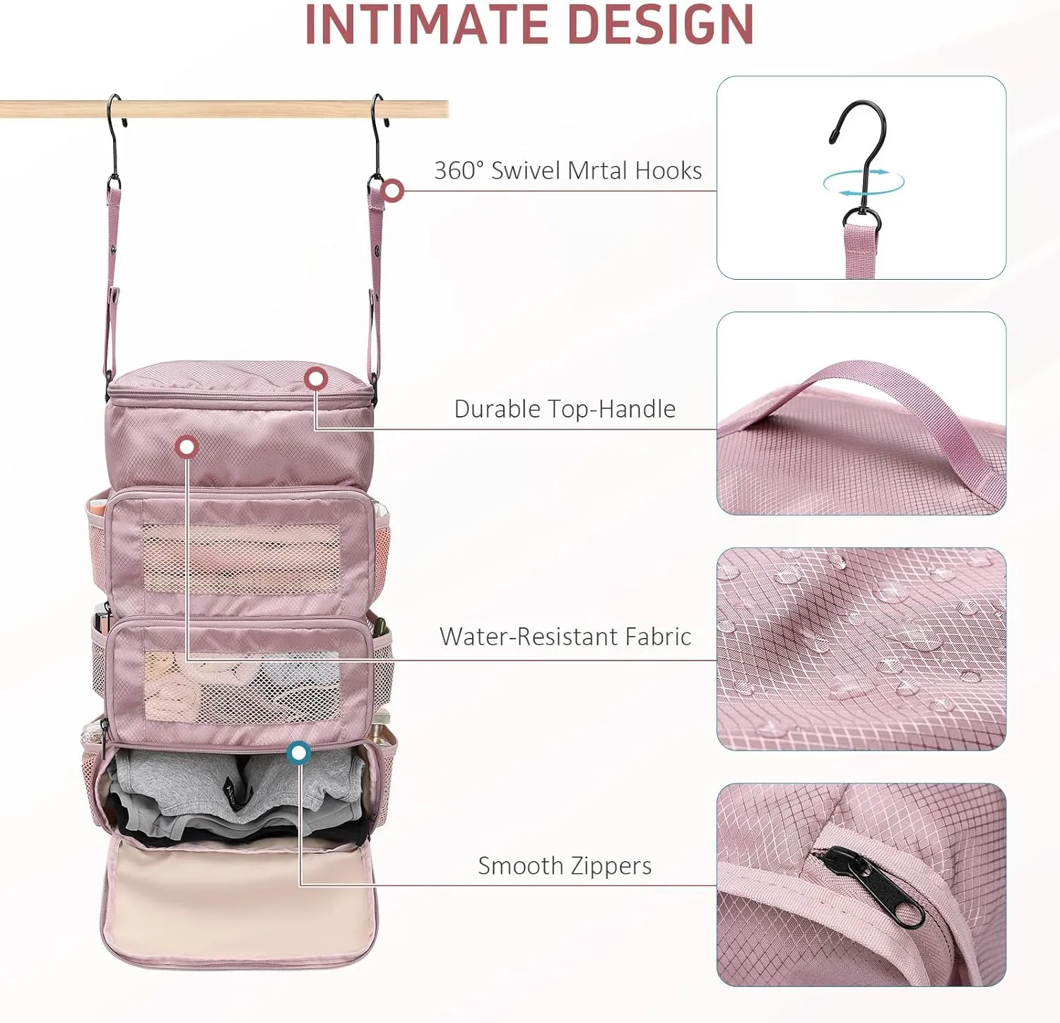 Multi-layer storage bag Casual simple Luggage Packing Organizer with Hook,Clothing Underwear Bag,Carry On Closet,Purple pink