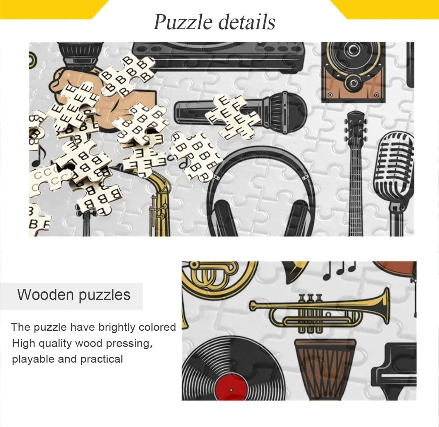 Musical Instruments Guitar Drum Jigsaw Puzzles 500 Pieces Adult Kids Teens Piece Puzzle Leisure Game Toy Home Decor DIY Educational Gift with Mesh Storage Bag