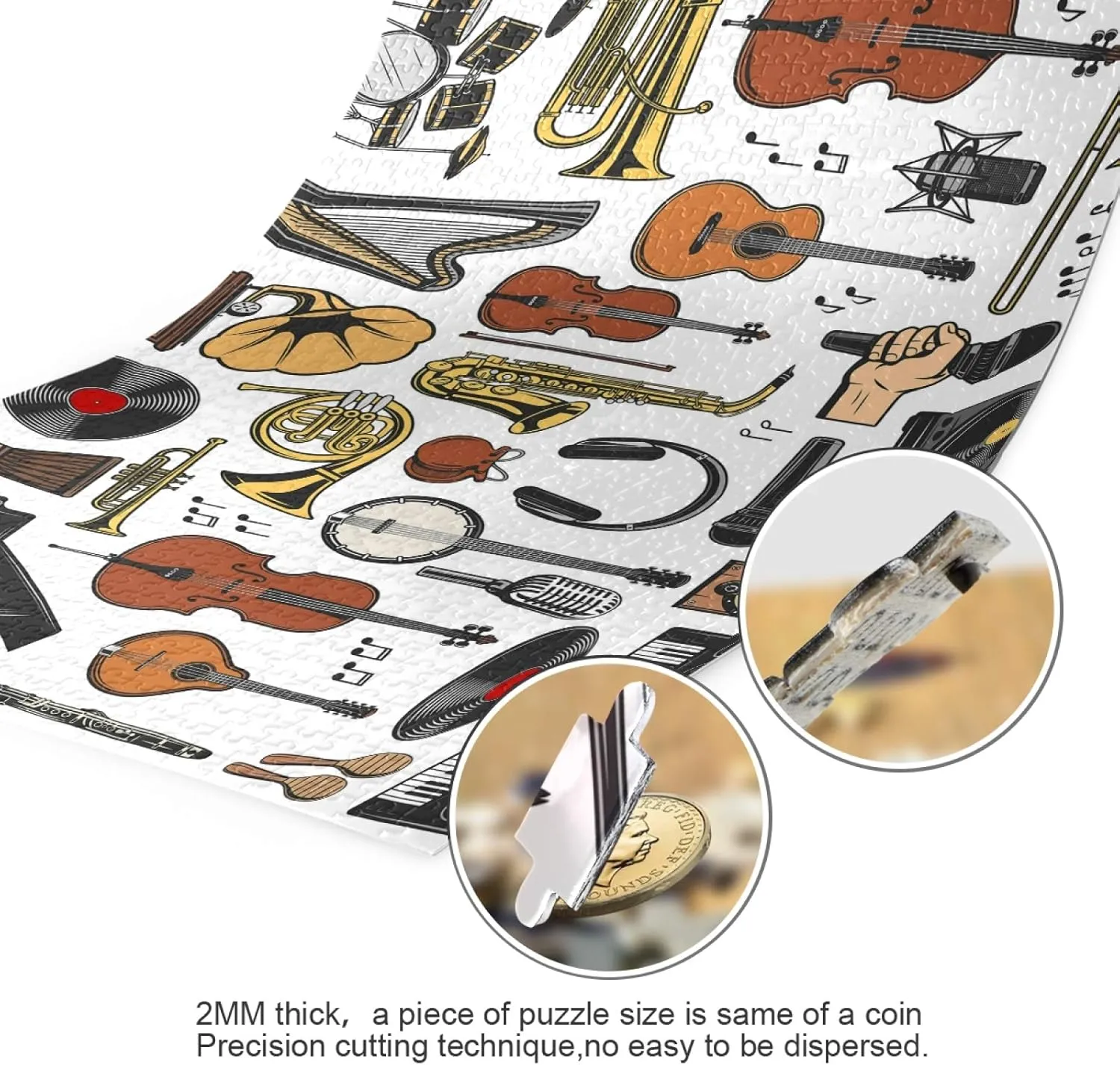 Musical Instruments Guitar Drum Jigsaw Puzzles 500 Pieces Adult Kids Teens Piece Puzzle Leisure Game Toy Home Decor DIY Educational Gift with Mesh Storage Bag