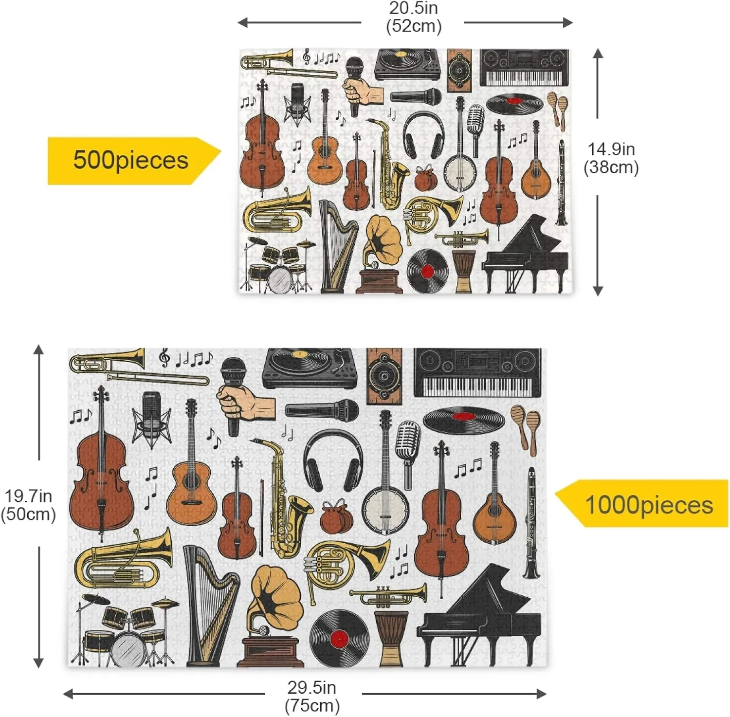 Musical Instruments Guitar Drum Jigsaw Puzzles 500 Pieces Adult Kids Teens Piece Puzzle Leisure Game Toy Home Decor DIY Educational Gift with Mesh Storage Bag
