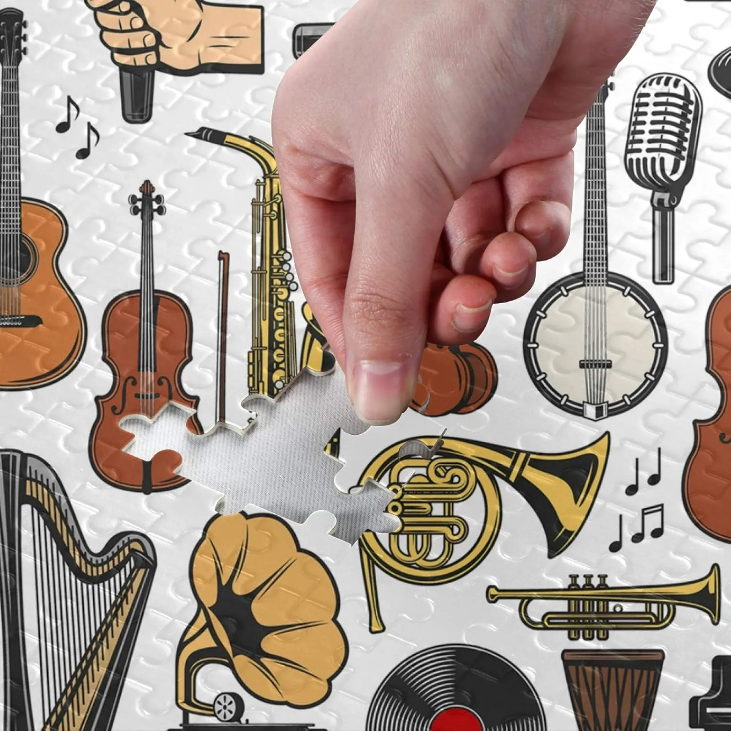 Musical Instruments Guitar Drum Jigsaw Puzzles 500 Pieces Adult Kids Teens Piece Puzzle Leisure Game Toy Home Decor DIY Educational Gift with Mesh Storage Bag