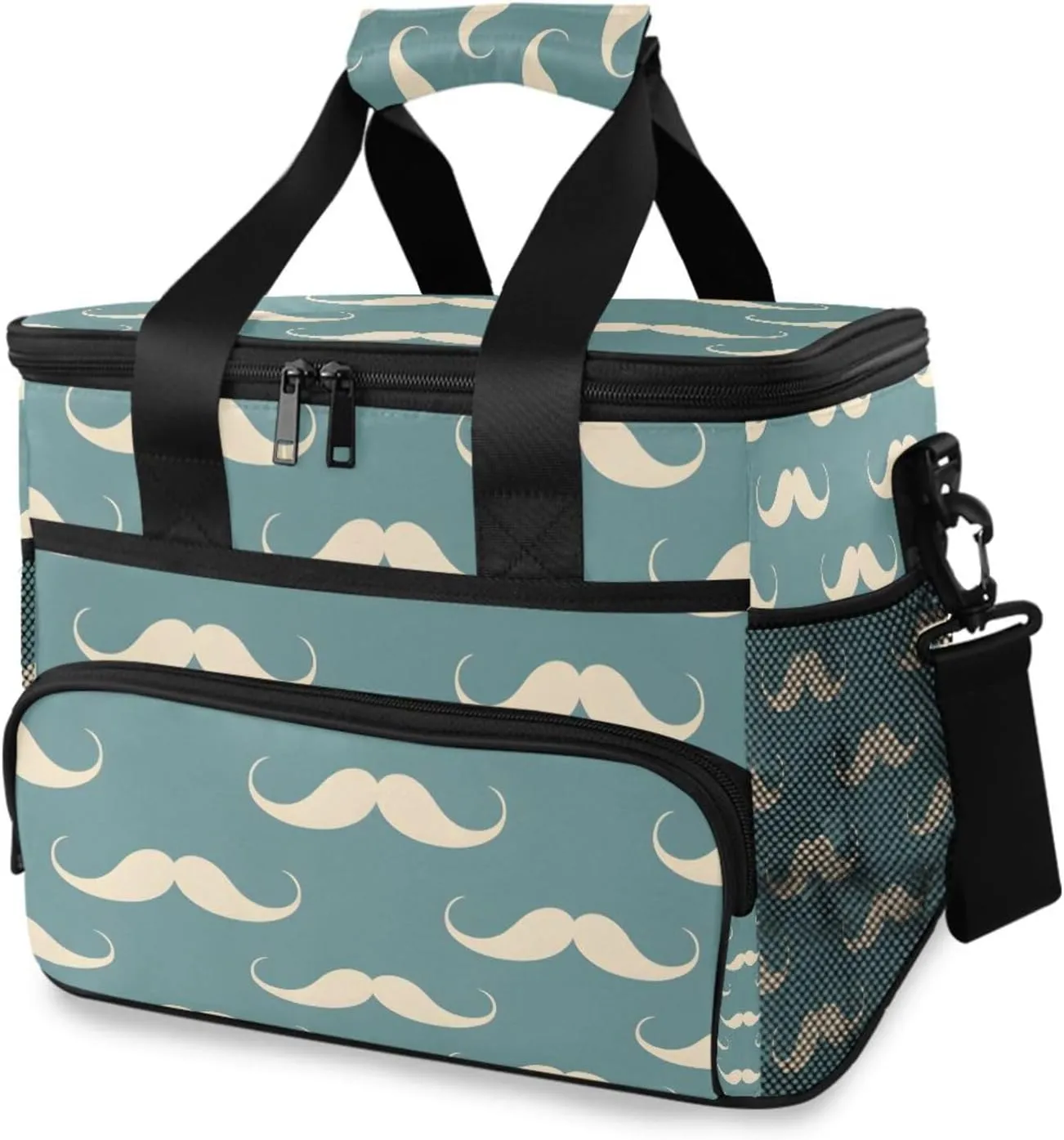 Mustache Funny Retro Cooler Bag Insulated Cooler Soft Sided Cooler 24 Can Portable Picnic Bag Large Leakproof Lunch Bag Box for Beach Grocery Camping Travel Car Men Women