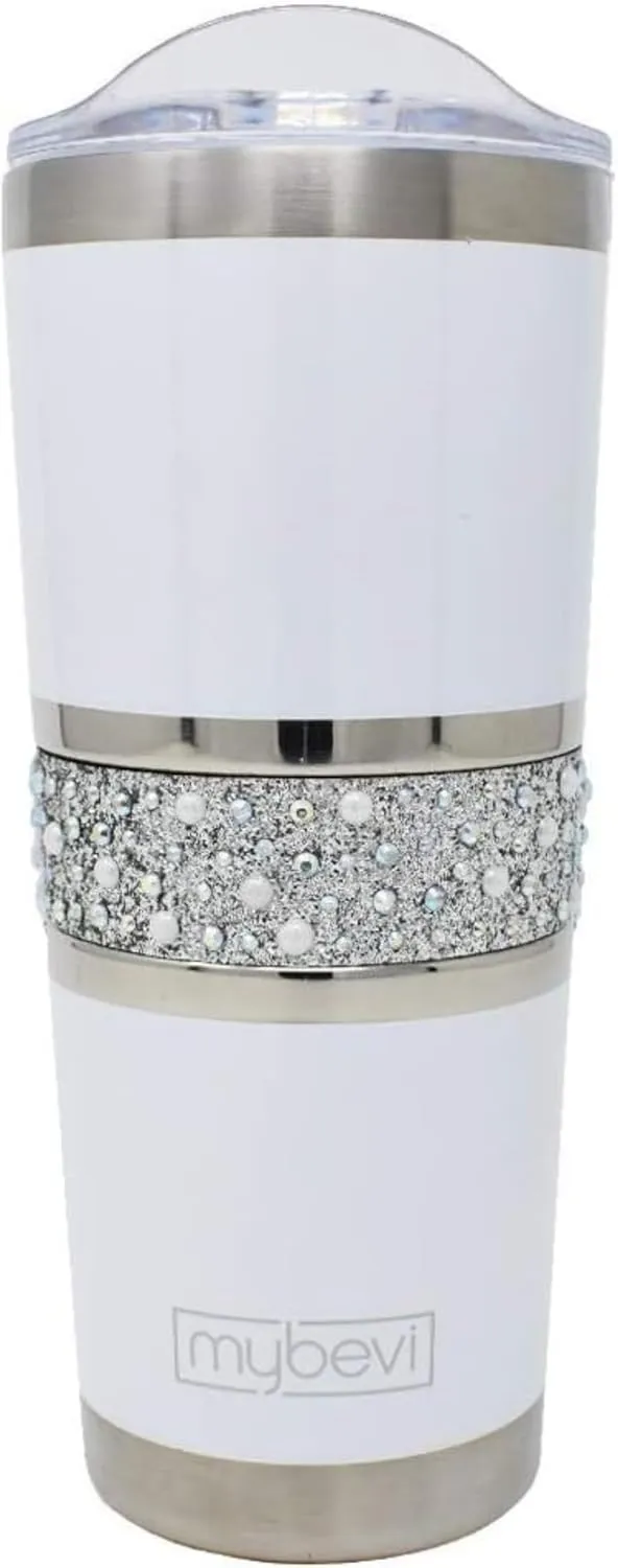 MyBevi Hollywood Insulated Tumblers, Premium Grade Stainless Steel Hydration Tumbler - Hot & Cold, Leak-Resistant Lid, BPA-Free | 20 oz, White Pearl