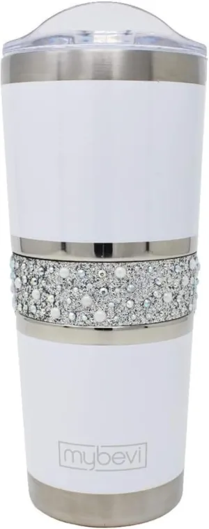 MyBevi Hollywood Insulated Tumblers, Premium Grade Stainless Steel Hydration Tumbler - Hot & Cold, Leak-Resistant Lid, BPA-Free | 20 oz, White Pearl