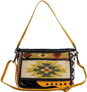 Myra Bag Crossbody Bag for Women - Western Upcycled Canvas & Leather Shoulder Handbag Golden Sunrise