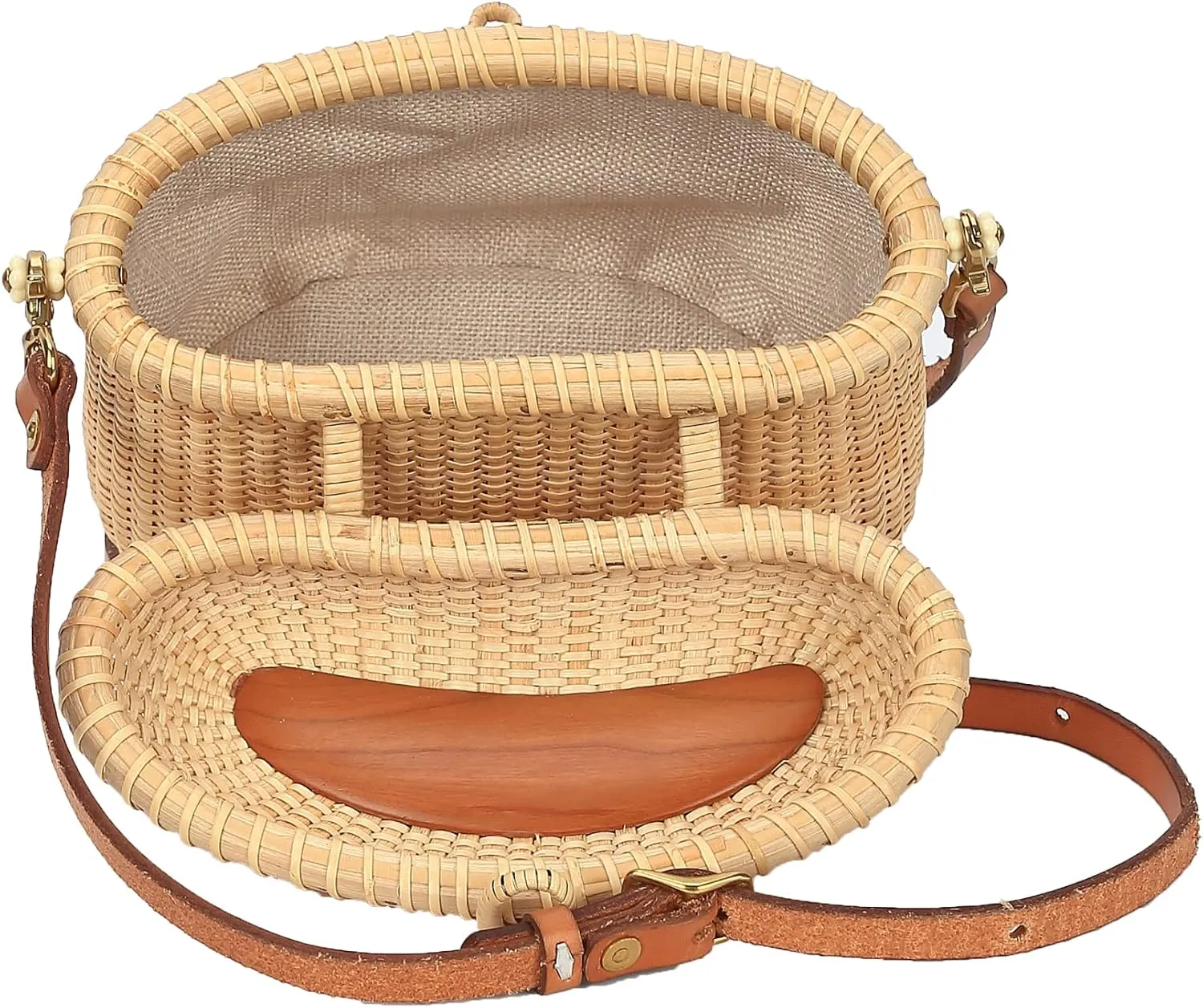 Nantucket Basket Tall Crescent Purse Cane-on-cane weave Rattan Bag for Women Bag