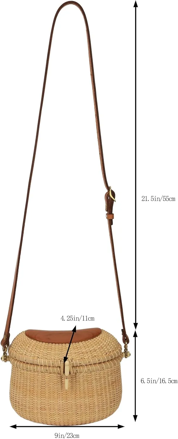 Nantucket Basket Tall Crescent Purse Cane-on-cane weave Rattan Bag for Women Bag