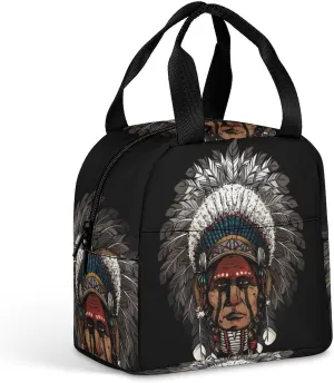 Native American Indian Warrior Insulated Meal Tote Bag Portable Lunch Box Container Food Handbags for Men Women