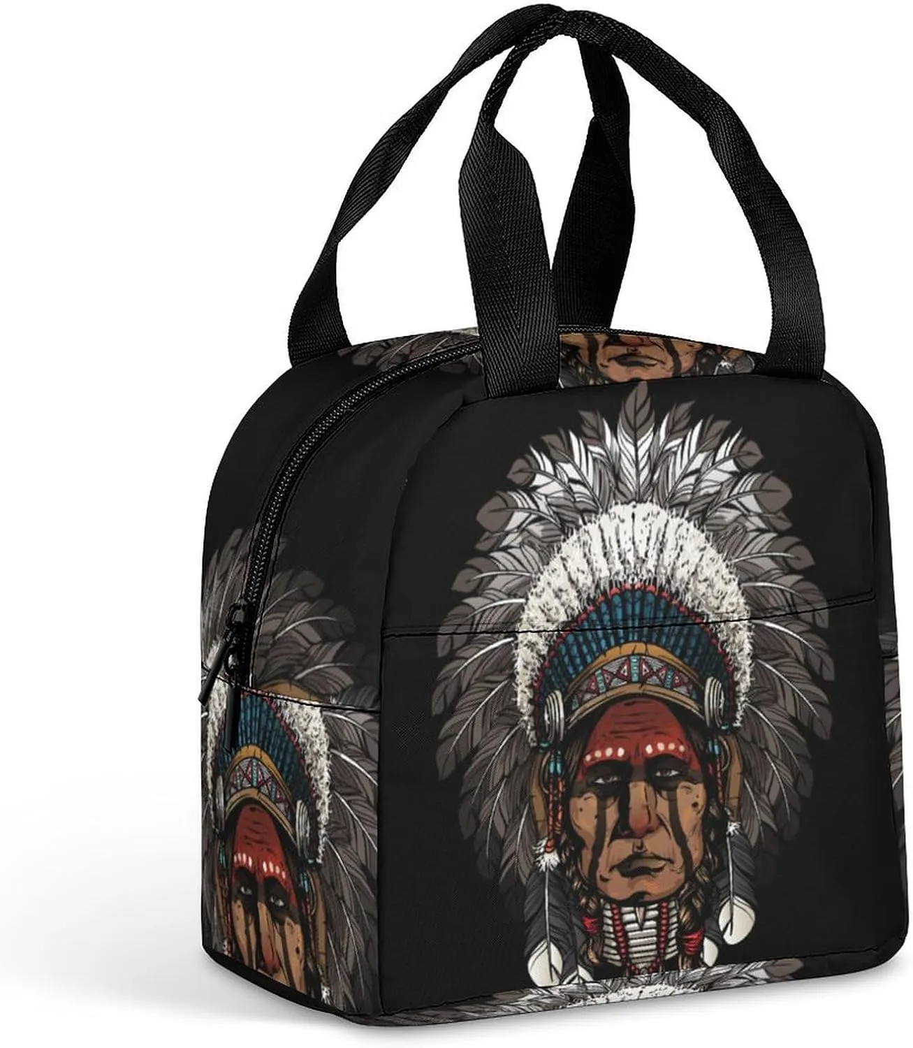 Native American Indian Warrior Insulated Meal Tote Bag Portable Lunch Box Container Food Handbags for Men Women