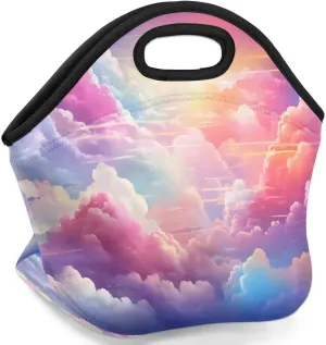 Neoprene Lunch Bags Sunrise Pink Cloud Insulated Lunch Box Women Lunch Tote Bag Reusable Lunch Container Box Meal Prep Bags Washable Food Handbags for Work Picnic Travel