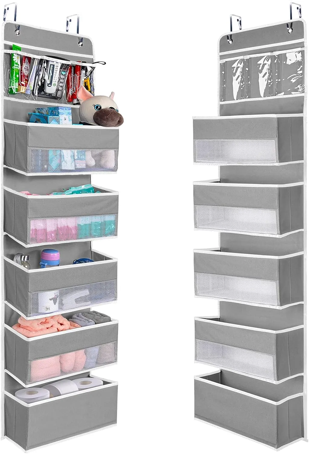 NesTidy Over The Door Organizer Storage 6 Layers, Wall Mount Hanging Organizer with 5 Large Pocket Organizers and 3 Small Pockets for Baby Essentials, Toys, Cosmetics, and Sundries (Grey, 1 Pack)