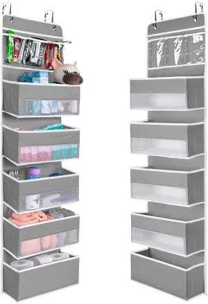 NesTidy Over The Door Organizer Storage 6 Layers, Wall Mount Hanging Organizer with 5 Large Pocket Organizers and 3 Small Pockets for Baby Essentials, Toys, Cosmetics, and Sundries (Grey, 1 Pack)