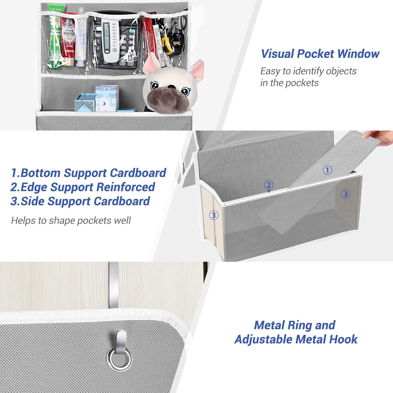 NesTidy Over The Door Organizer Storage 6 Layers, Wall Mount Hanging Organizer with 5 Large Pocket Organizers and 3 Small Pockets for Baby Essentials, Toys, Cosmetics, and Sundries (Grey, 1 Pack)