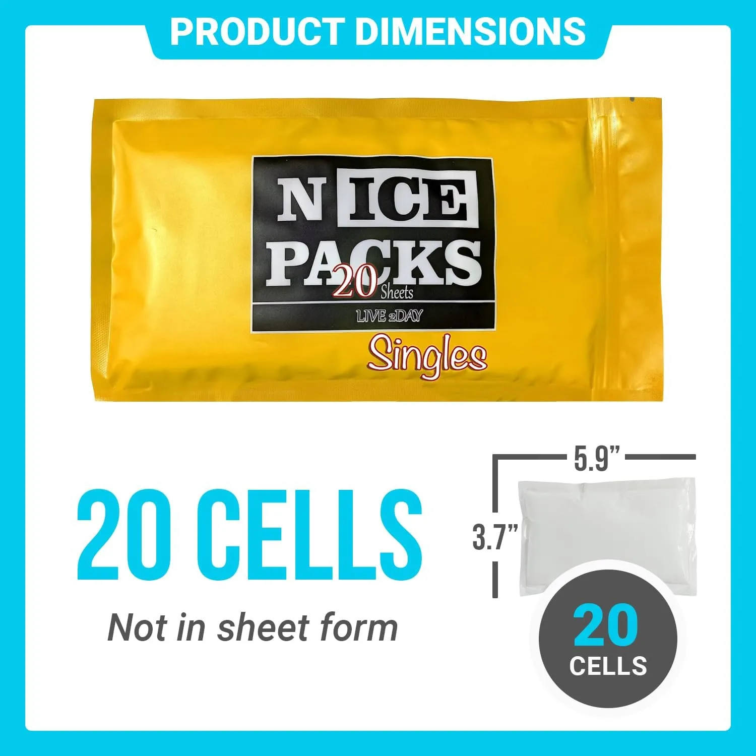 Nice Packs Reusable Dry Ice Packs for Coolers, Lunch Boxes & Frozen Food - Flexible and Long Lasting (20 Single Cell Sheets)