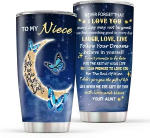 Niece Gifts 20oz Insulated Stainless Steel Blue Butterfly Cup Tumbler with Lids and Straws, Gifts for Niece From Auntie Aunt, Mothers Day Birthday Graduation Present for My Nieces Coffee Mugs