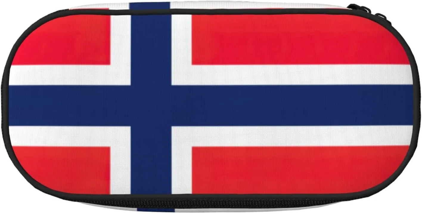 Norwegian flag print Big Capacity Pencil Pen Case Pouch Bag Home College Office Organizer for Adults Studen