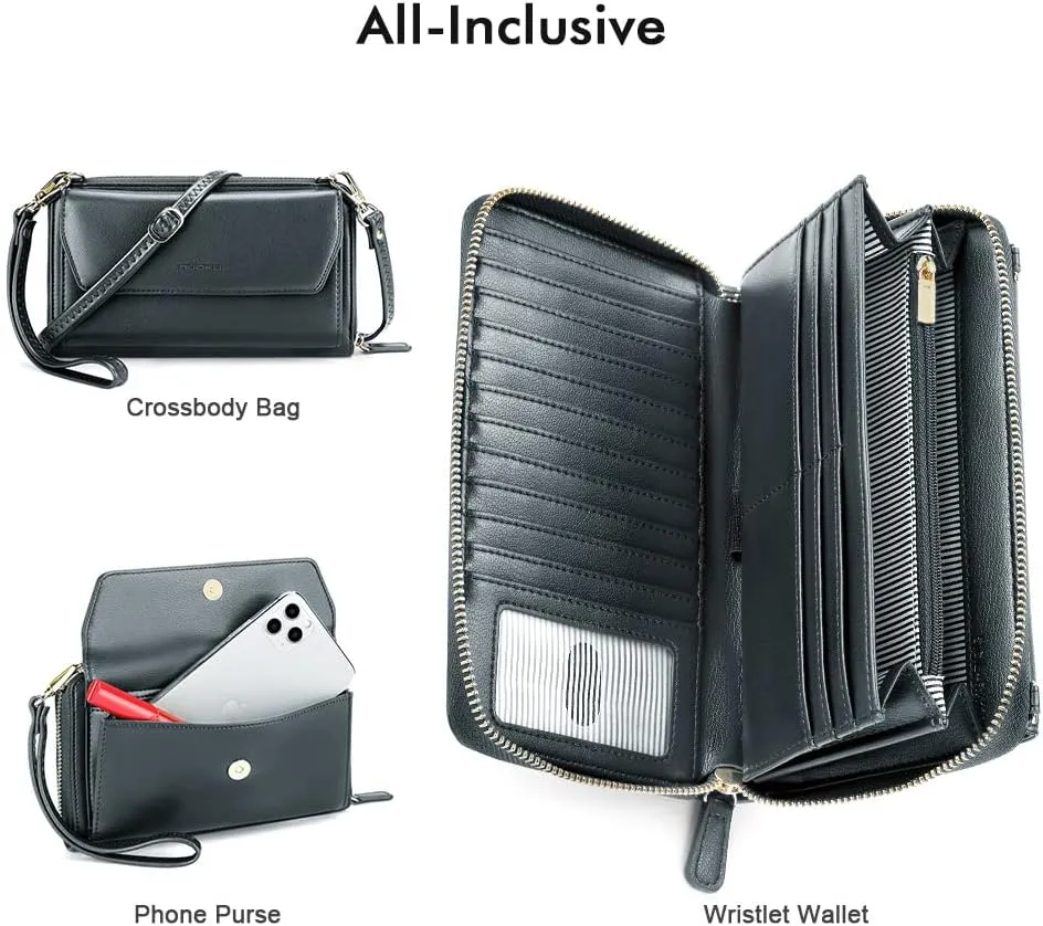 nuoku Wallets for Women Credit Card Slots with RFID Blocking Large Capacity Wristlet