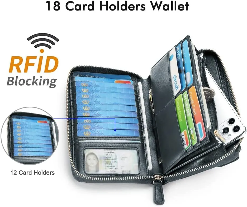 nuoku Wallets for Women Credit Card Slots with RFID Blocking Large Capacity Wristlet