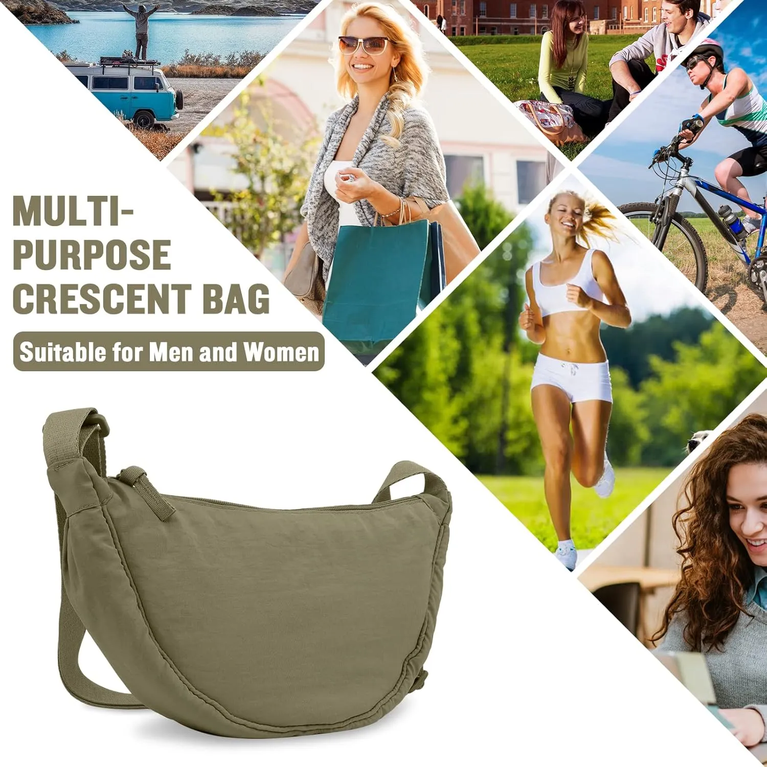 Nylon Crescent Crossbody Bag for Women Purses Trendy Men,Small Travel Sling Bag Hobo