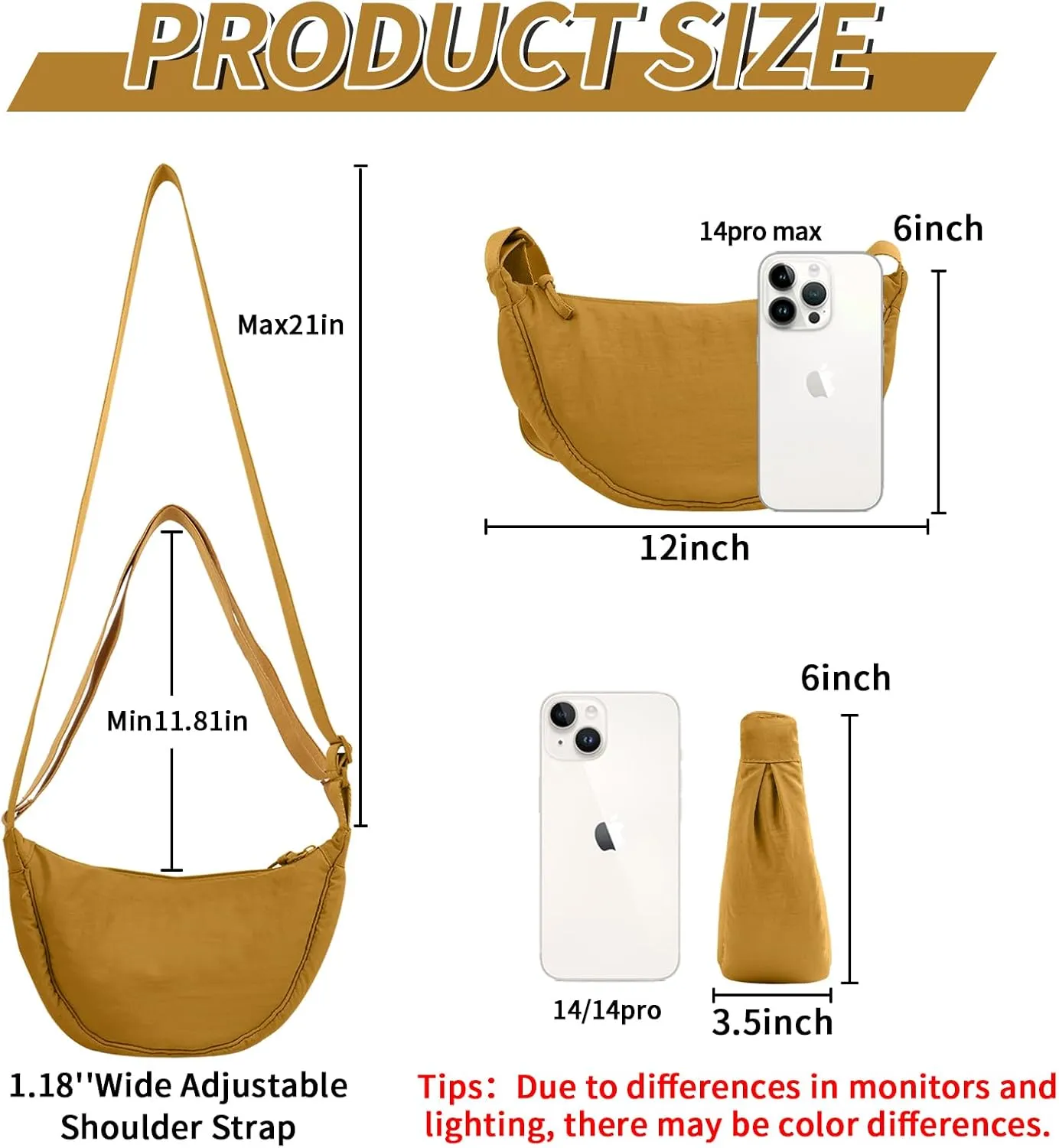 Nylon Crescent Crossbody Bag for Women Purses Trendy Men,Small Travel Sling Bag Hobo