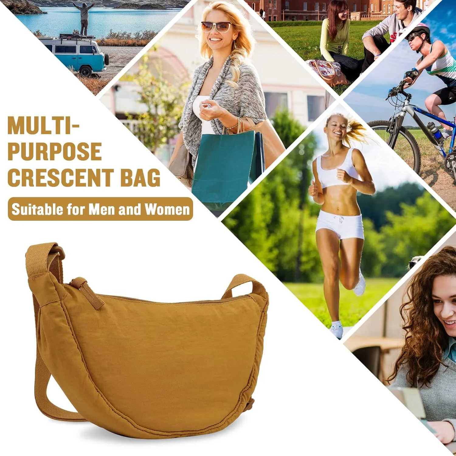 Nylon Crescent Crossbody Bag for Women Purses Trendy Men,Small Travel Sling Bag Hobo