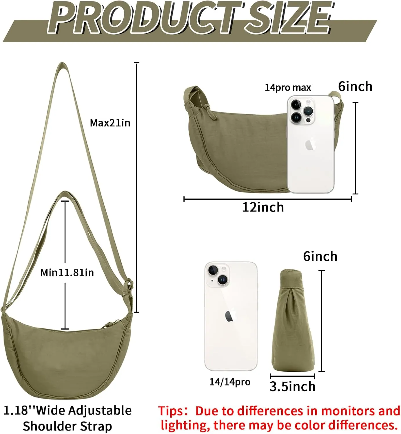 Nylon Crescent Crossbody Bag for Women Purses Trendy Men,Small Travel Sling Bag Hobo
