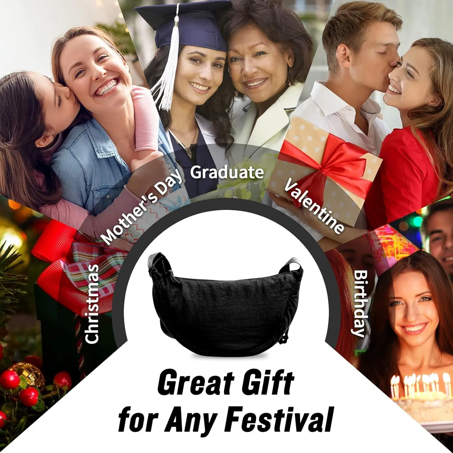 Nylon Crescent Crossbody Bag for Women Purses Trendy Men,Small Travel Sling Bag Hobo