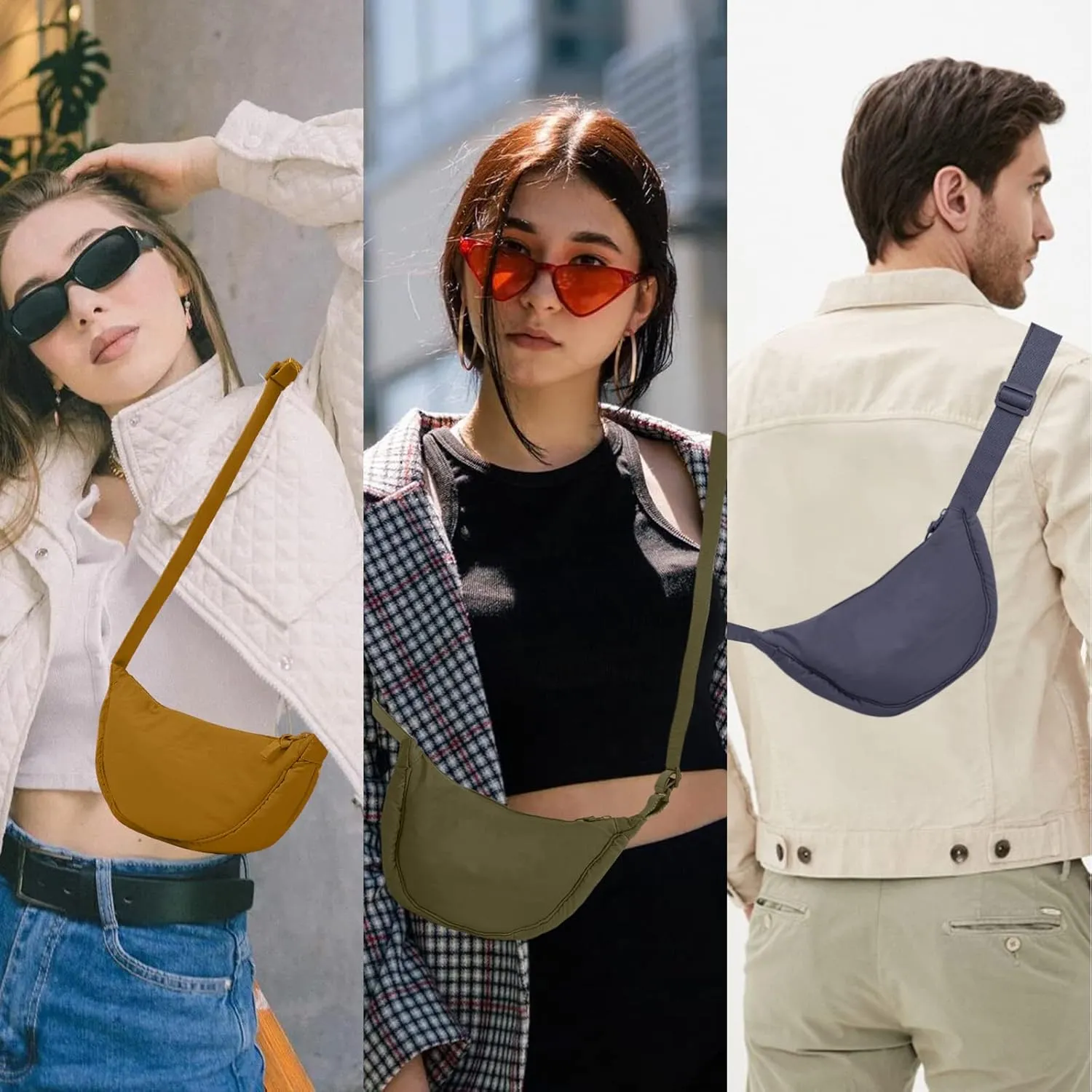 Nylon Crescent Crossbody Bag for Women Purses Trendy Men,Small Travel Sling Bag Hobo