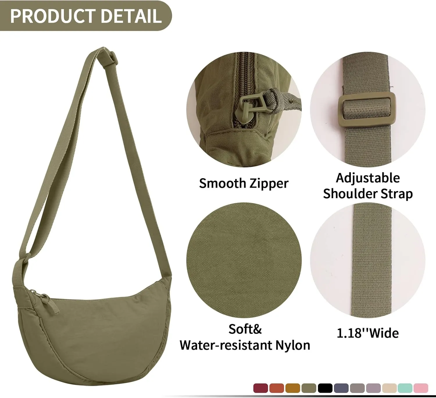 Nylon Crescent Crossbody Bag for Women Purses Trendy Men,Small Travel Sling Bag Hobo