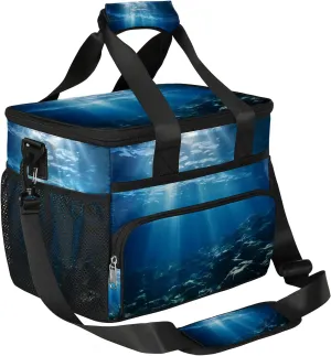 Ocean Beam Pattern Lunch Bag for Men and Women Insulated Lunch Box Large Reusable Lunch Cooler Bag with Shoulder Strap for Picnic Work Camping