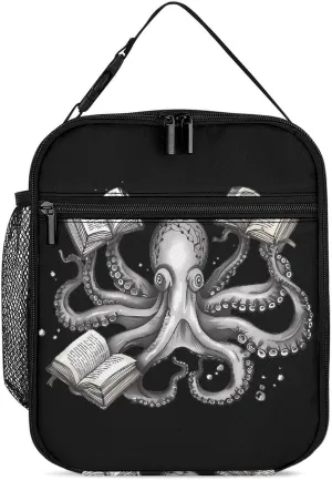 Octopus Armed with Knowledge Insulated Lunch Bag Printed Funny Reusable Lunch Box Tote Bag Organizer Food Container for Hiking Beach Office Picnic
