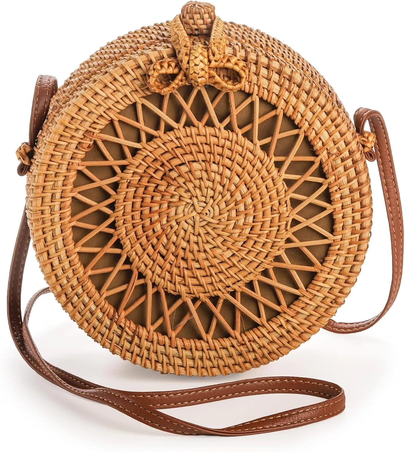Okllen Round Rattan Bag for Women, Bohemian Style Handwoven Straw Crossbody Bags for Summer Vacation