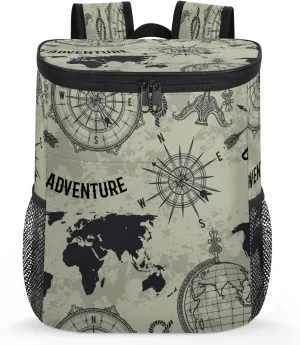 Old Adventure Map Backpack Coolers Insulated Leak Proof Soft Back Pack Cooler Lightweight Portable Gray Cooler Backpack for Women Men Work Picnic Lunch Camping Beach Travel
