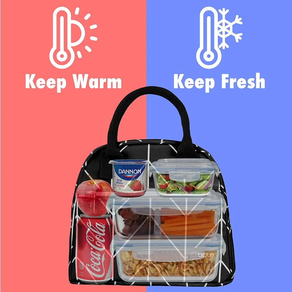 opux Insulated Lunch Box Women, Lunch Bag Tote Girls Kids Teen Adult, Cute Soft Lunch Cooler Container Work School, Reusable Thermal Food Meal Prep Organizer Lunch Pail Travel Beach, Black Chevron
