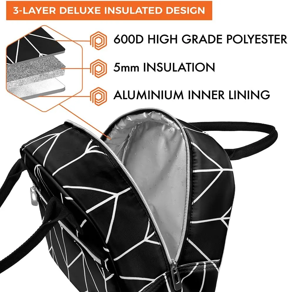 opux Insulated Lunch Box Women, Lunch Bag Tote Girls Kids Teen Adult, Cute Soft Lunch Cooler Container Work School, Reusable Thermal Food Meal Prep Organizer Lunch Pail Travel Beach, Black Chevron