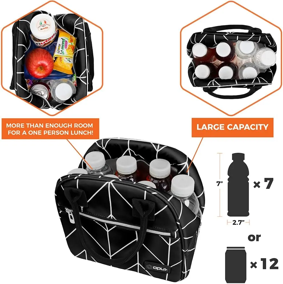 opux Insulated Lunch Box Women, Lunch Bag Tote Girls Kids Teen Adult, Cute Soft Lunch Cooler Container Work School, Reusable Thermal Food Meal Prep Organizer Lunch Pail Travel Beach, Black Chevron