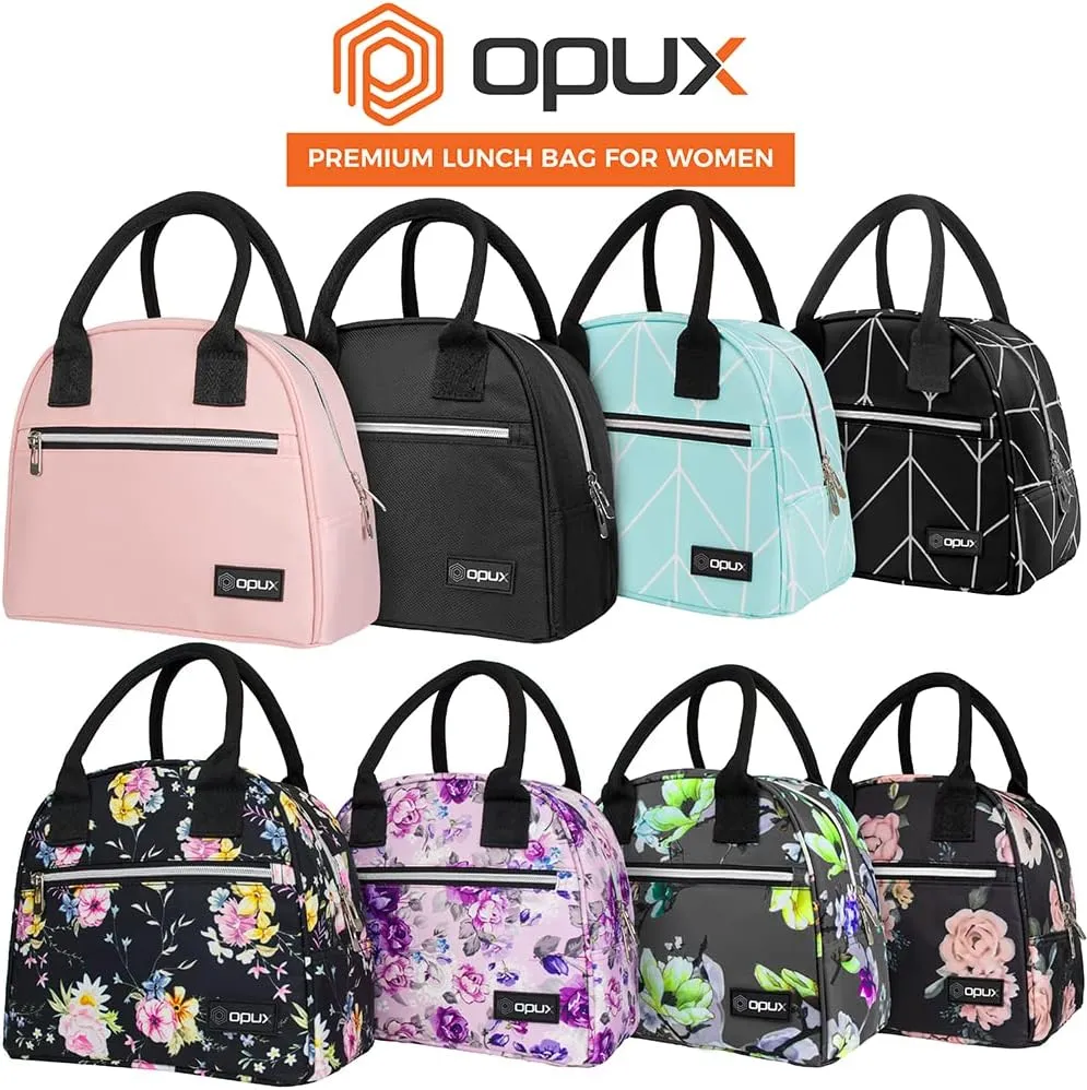 opux Insulated Lunch Box Women, Lunch Bag Tote Girls Kids Teen Adult, Cute Soft Lunch Cooler Container Work School, Reusable Thermal Food Meal Prep Organizer Lunch Pail Travel Beach, Black Chevron