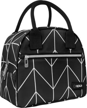 opux Insulated Lunch Box Women, Lunch Bag Tote Girls Kids Teen Adult, Cute Soft Lunch Cooler Container Work School, Reusable Thermal Food Meal Prep Organizer Lunch Pail Travel Beach, Black Chevron