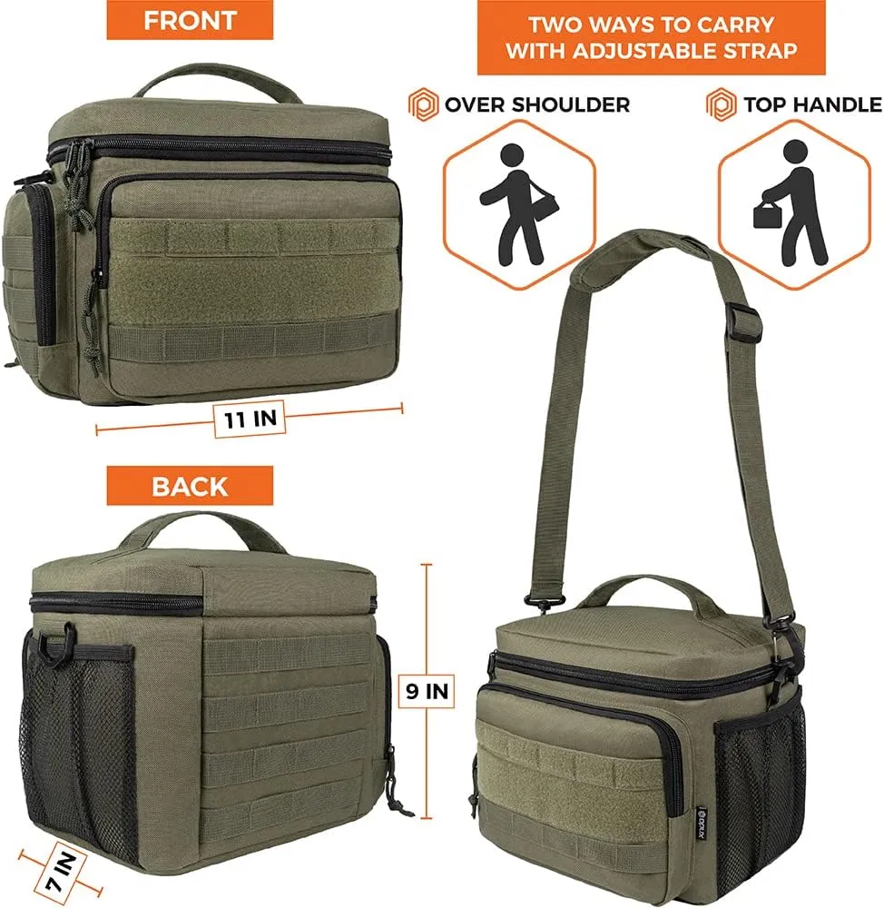 opux Tactical Lunch Box for Men, Olive Mens Insulated Lunch Bag for Adult, Leakproof Soft Lunch Cooler with MOLLE Mesh Side Pockets, Multicam Heavy Duty Lunchbox Pail for Work Women, Large, 18 Cans