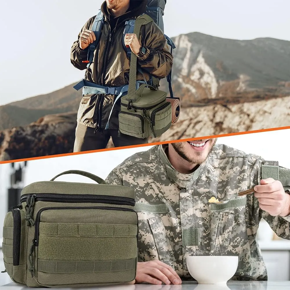 opux Tactical Lunch Box for Men, Olive Mens Insulated Lunch Bag for Adult, Leakproof Soft Lunch Cooler with MOLLE Mesh Side Pockets, Multicam Heavy Duty Lunchbox Pail for Work Women, Large, 18 Cans