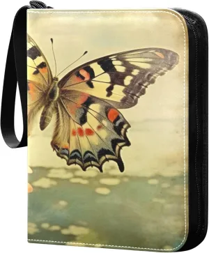 Orange Butterfly Card Binder 4 Pocket Collectible Trading Card Albums with 50 Sleeves Double Side PU Waterproof 3 Ring for Sports & Game Cards