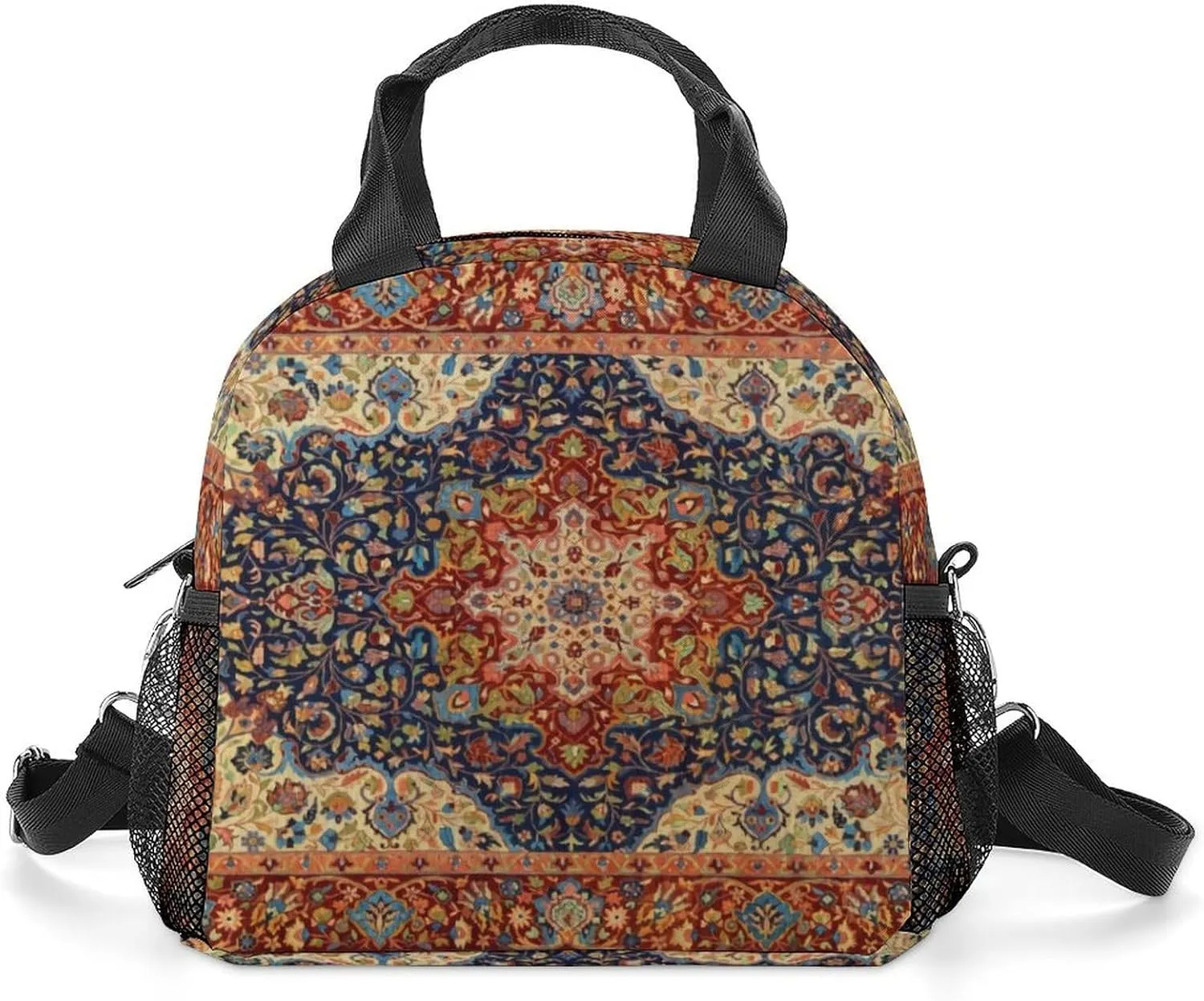 Oriental Persian Turkish Carpet Pattern Reusable Large Capacity Insulated Crossbody Lunch Bag