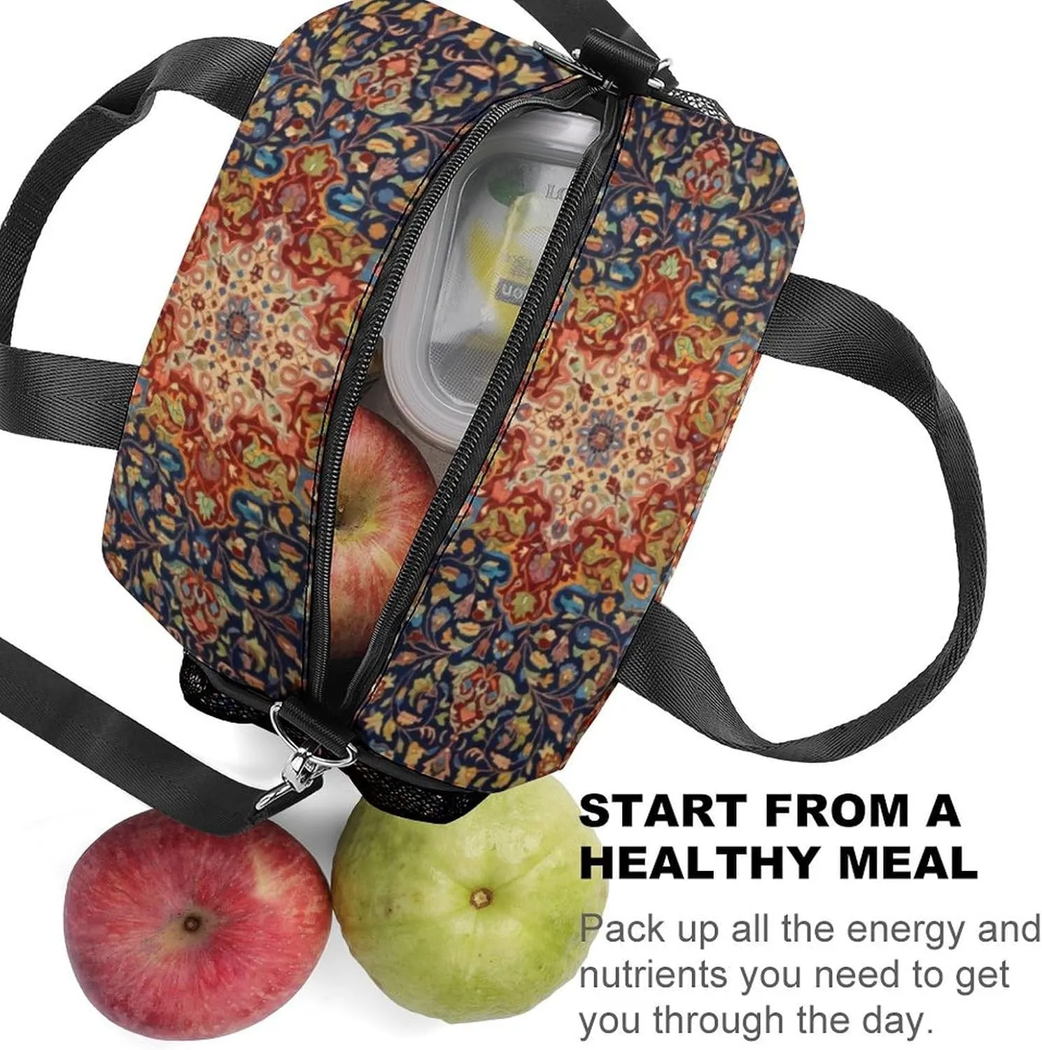 Oriental Persian Turkish Carpet Pattern Reusable Large Capacity Insulated Crossbody Lunch Bag