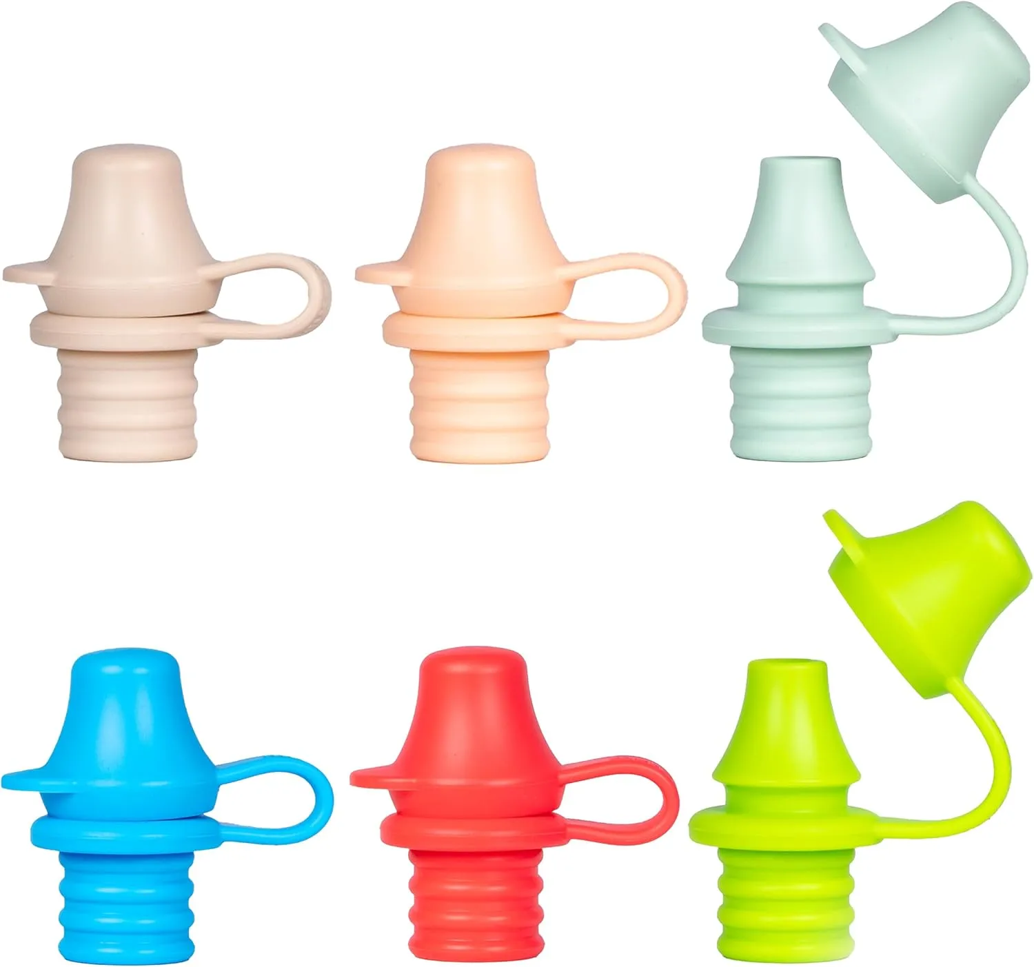 Original Water Bottle Topper for Toddlers – 100% Silicone Sippy Top Spout with Protective Cap makes the Bottle Top a Spill Proof Lid for Kids and Adults - 6 Pack - (Original And Pastel)